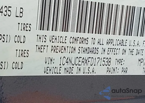 2015 Jeep Compass Latitude z USA, uszkodzony, nr VIN 1C4NJCEAXFD171538